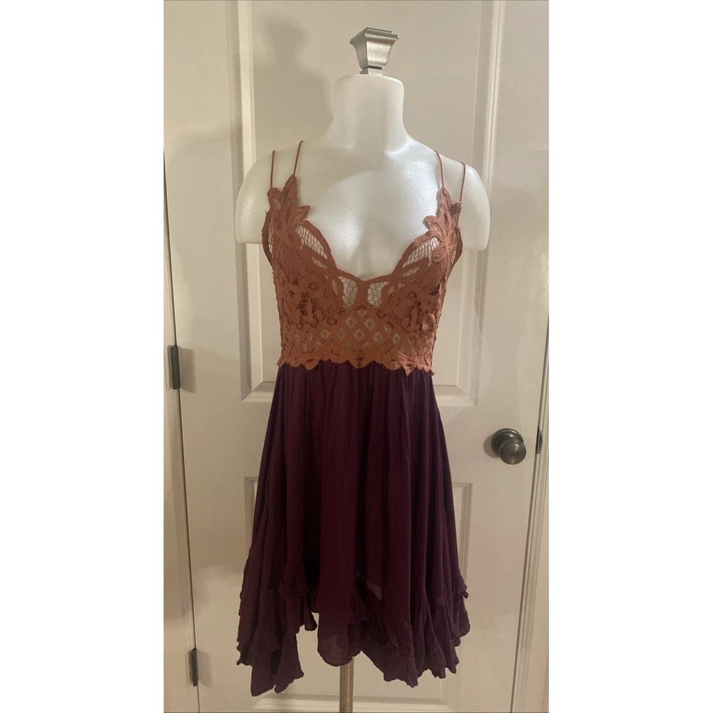 Free People Rust Lace Bodice Plum Skirt Mini Dress